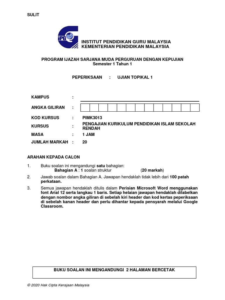Soalan Ujian Topikal 1 Pimk3013 Pdf