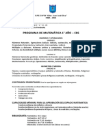 Programa de Matemática 1° Año - CBS: E.P.E.S N°54 "Gdor. Juan José Silva" PAIR - 2021