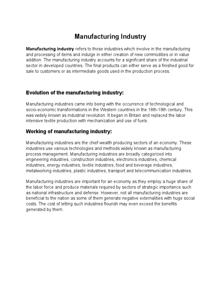 Manufacturing Industry | PDF