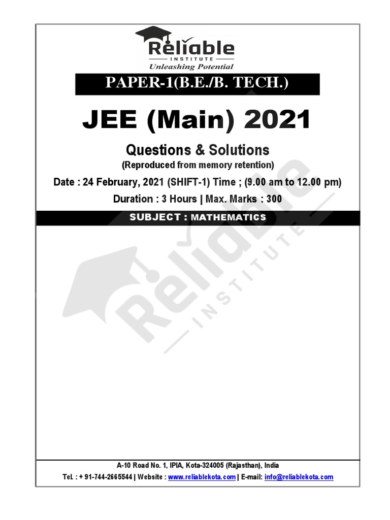 Mathematics 24thfeb Morning Shift Plane Geometry Mathematical Analysis