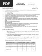 Final Term Exam Software Engineering: Question No: 1 Short Questions Marks (11 2 22)