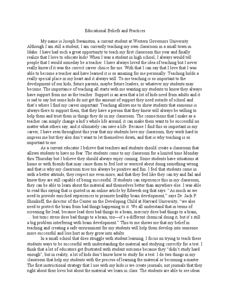 My Educational Beliefs and Practices | PDF | Classroom | Teachers