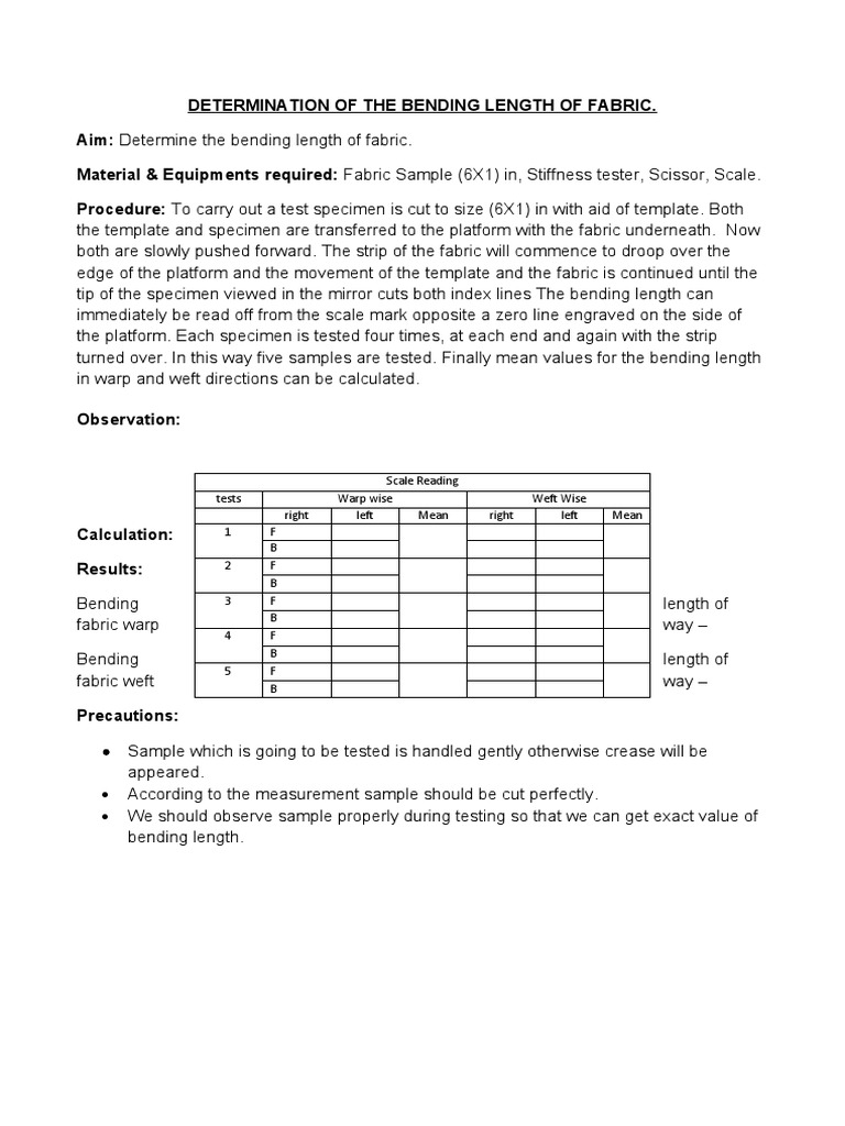 Bending Length Measurement of Fabric | PDF