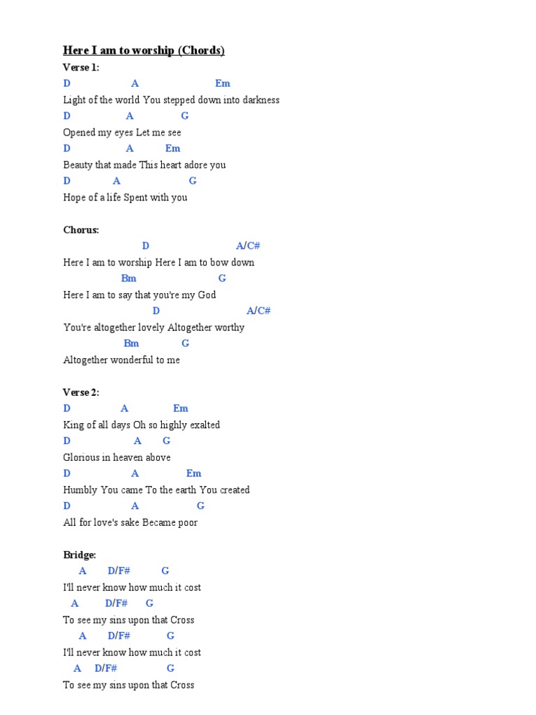 Here I Am To Worship (Chords) PDF