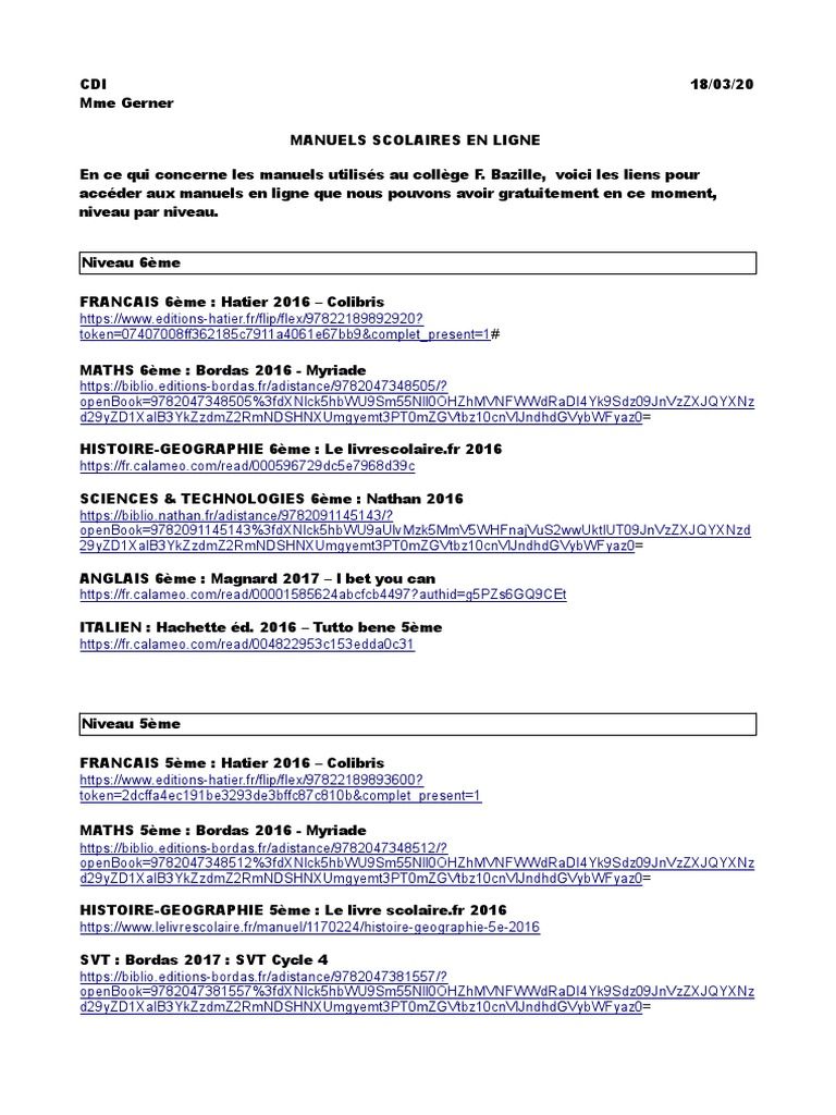 Manuel Histoire géographie 4ème Hatier Corrigé Manuelsducollegeliensinternet | PDF | Édition (activité) | Maisons  d'édition de livres