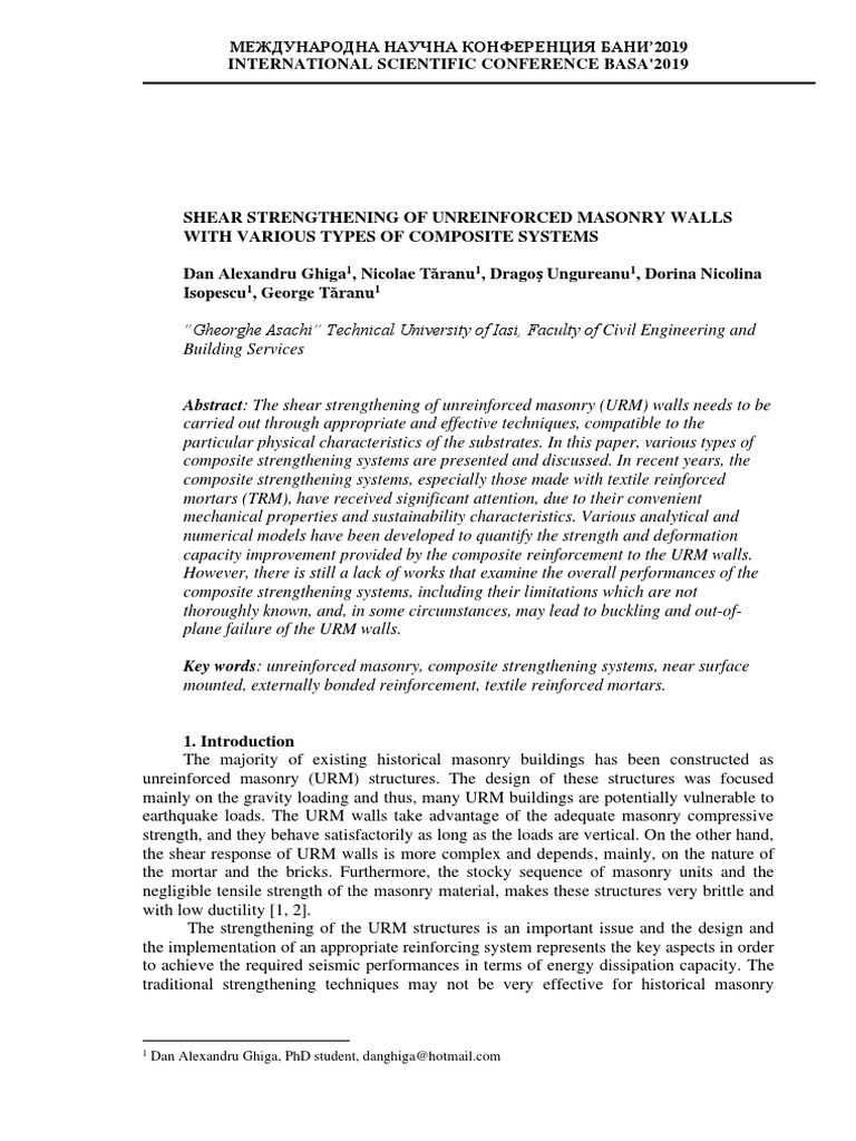 Shear Strengthening of URM Walls | PDF | Fibre Reinforced Plastic | Masonry