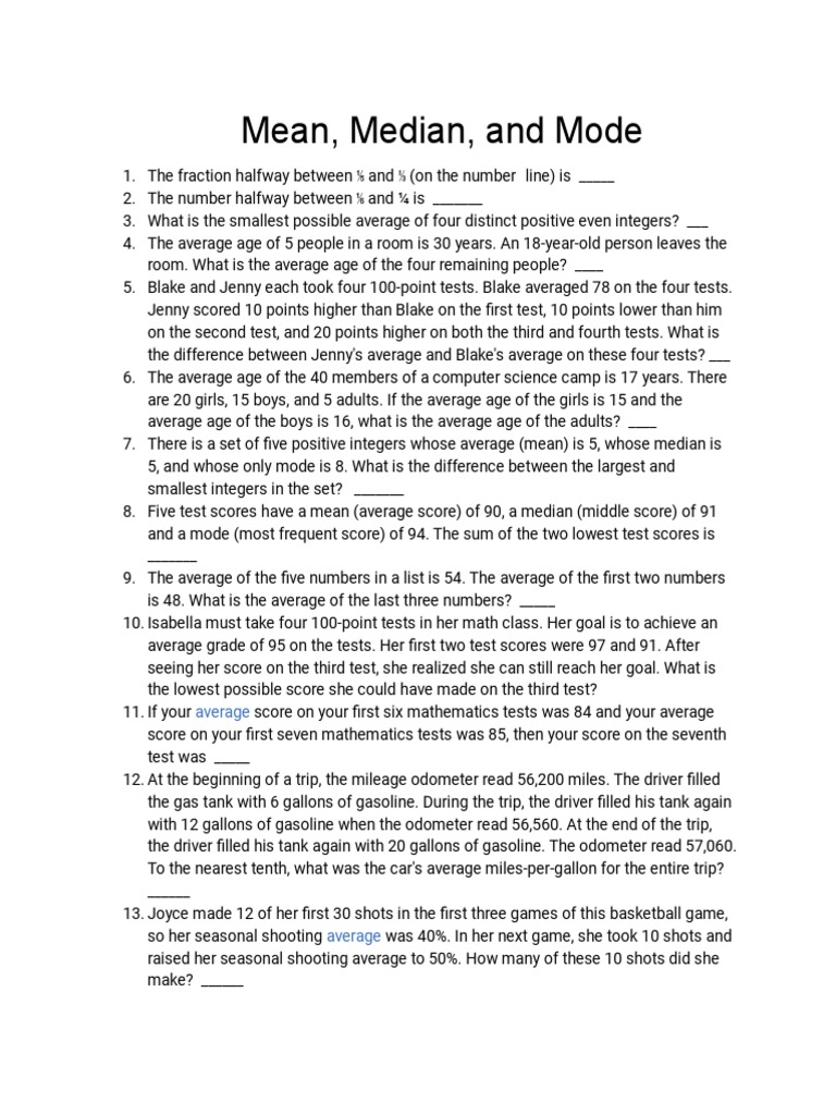 AMC8 Selected Problems (Mean, Median, Mode) PDF Mean Median