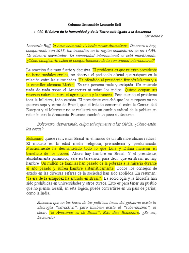 Columna Semanal de Leonardo Boff | PDF | Selva amazónica | Iglesia Católica