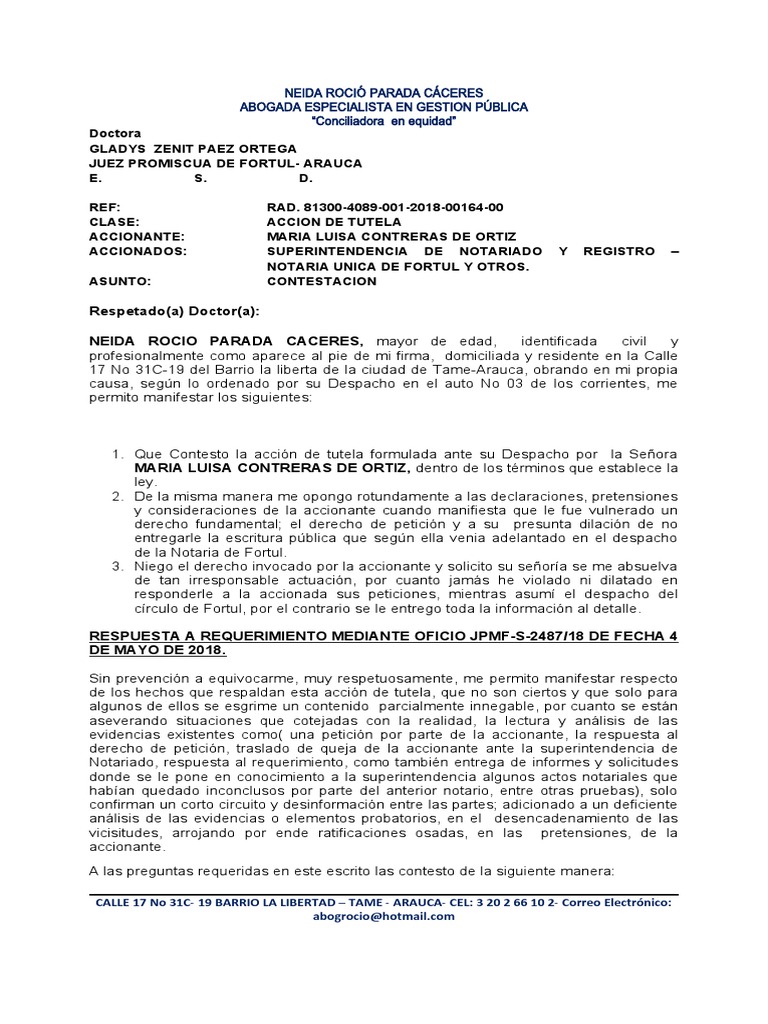 Contestación a Acción de Tutela Notarial | PDF | Derecho Civil (Common ...
