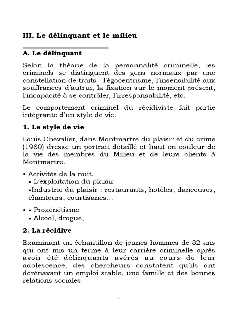 Délinquance : Profil et Milieu Social | PDF | Criminologie | Crime et ...