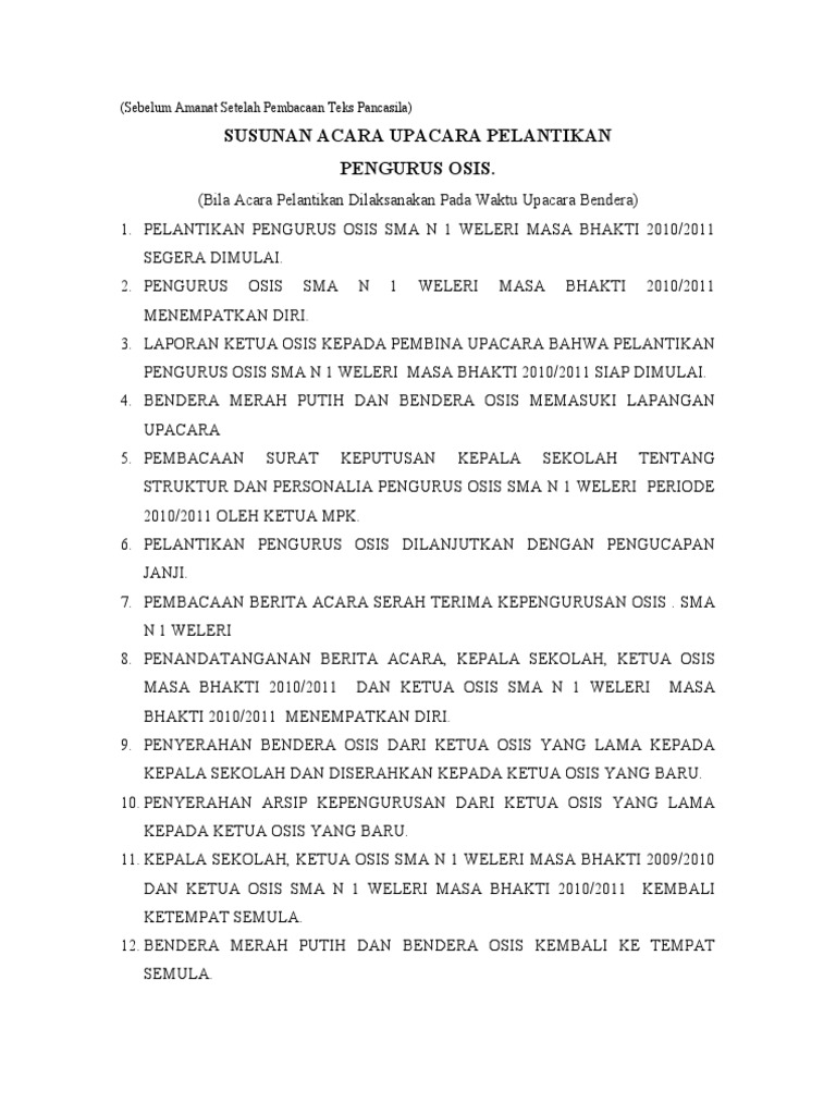 SUSUNAN ACARA UPACARA PELANTIKAN OSIS