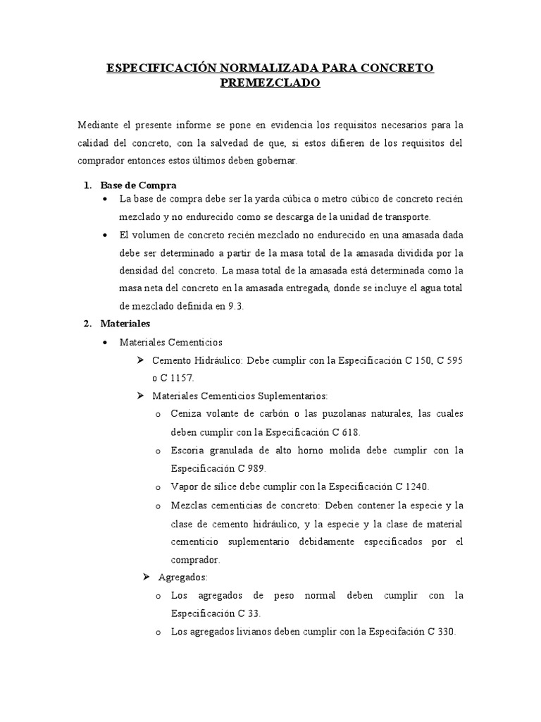 Astm 94 Norma Concreto Premezclado | PDF | Hormigón | Cemento