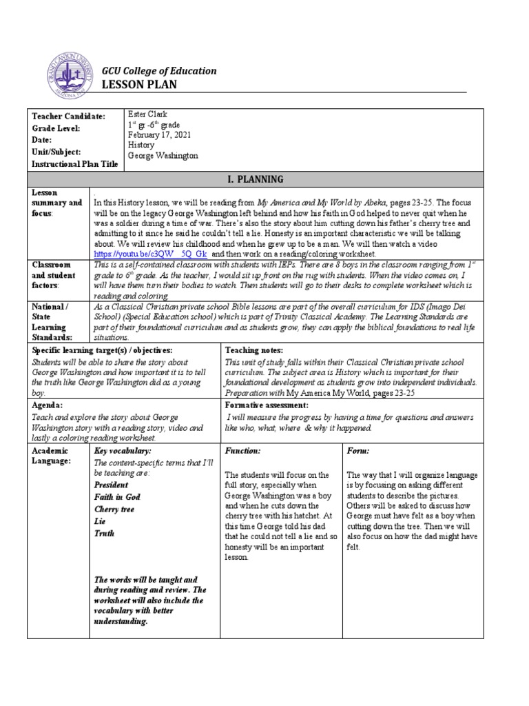George Washington Lesson Student Teaching | PDF | Educational ...