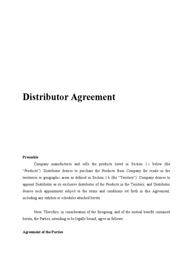 Distributor Agreement Preamble PDF Legal Concepts Economies