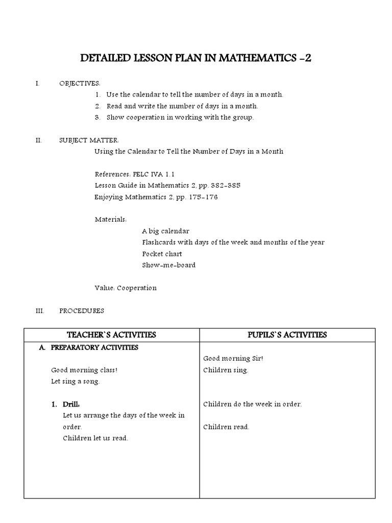 Months of the Year Lesson Plan | PDF | Teaching | Pedagogy