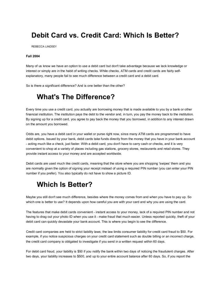 Credit vs. Debit Card Insights | PDF | Credit Card | Debit Card