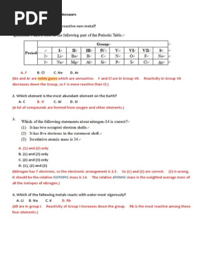Chapter 6 Quiz Answers | PDF | Chemical Elements | Chlorine