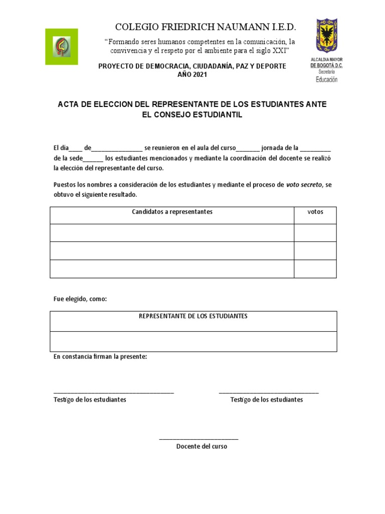 Acta de Elección Representantes PDF Formas de gobierno Gobierno