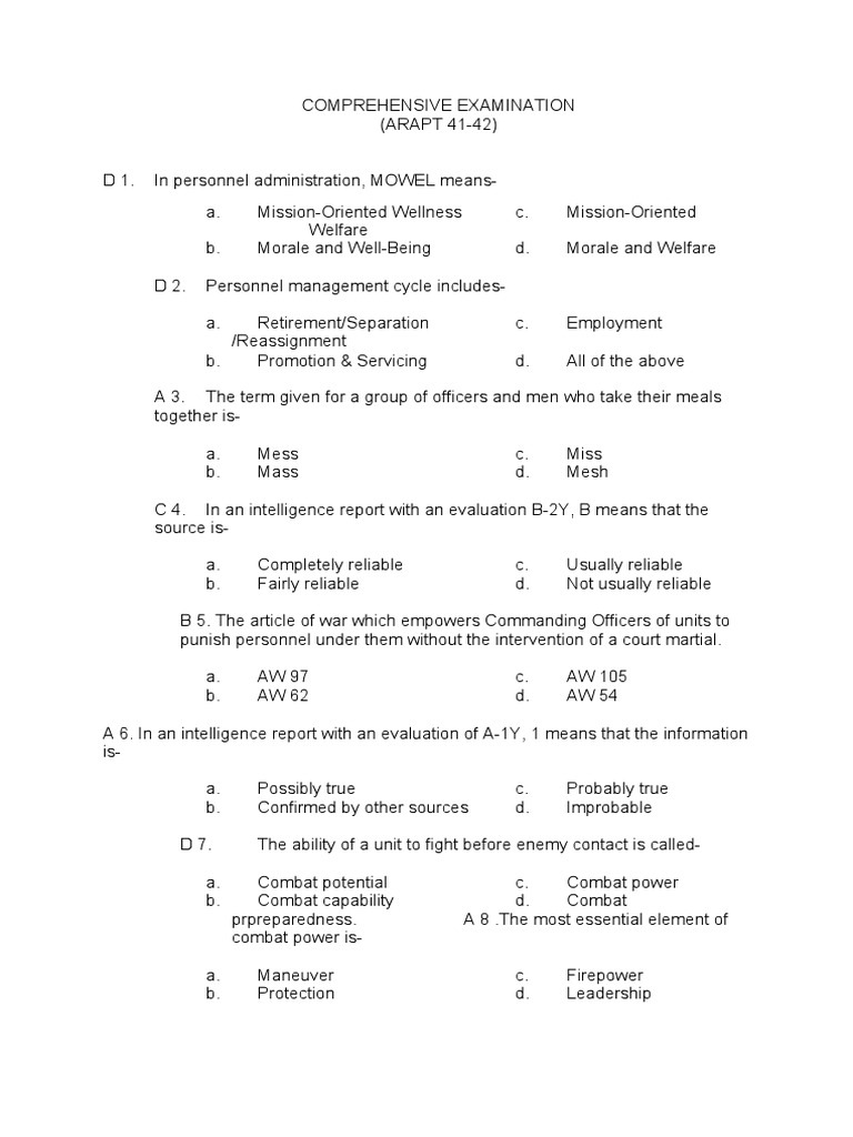 Comprehensive Examination 41 42 Pdf Military Intelligence Staff