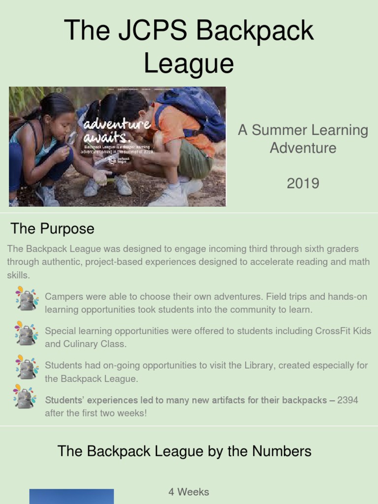 The JCPS Backpack League A Summer Learning Adventure 2019 PDF