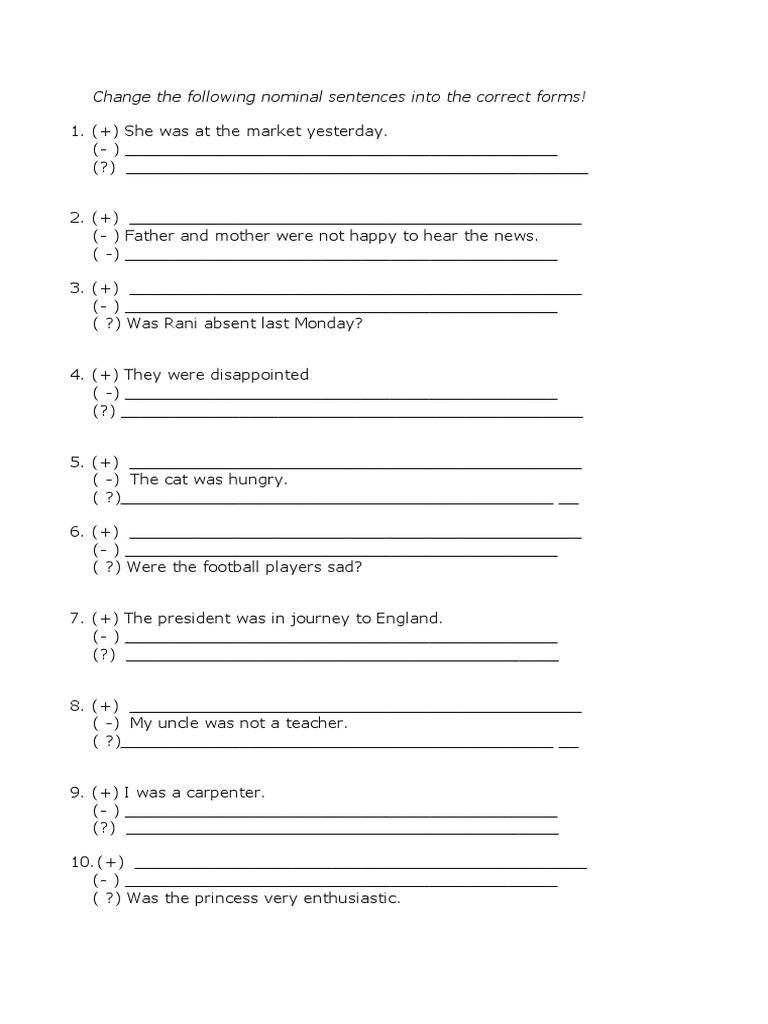 Change The Following Nominal Sentences Into The Correct Forms | PDF ...