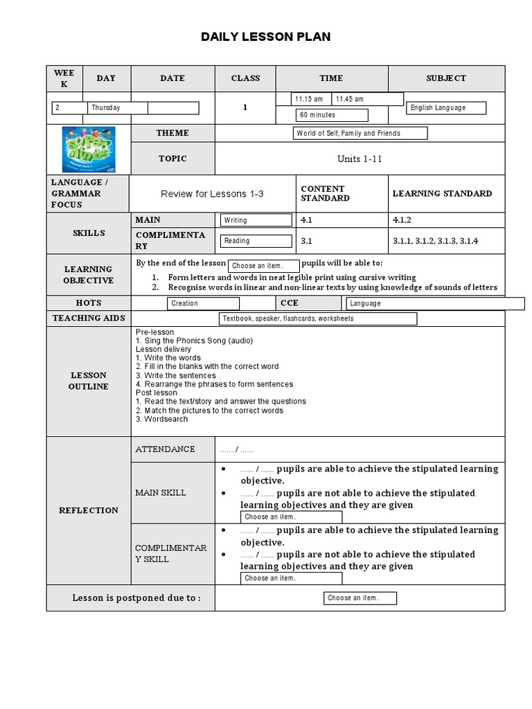 Daily Lesson Plan for Language Skills | PDF | Phonics | Lesson Plan