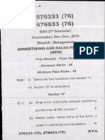 Branch: Advertising and Sales Promotion: MBA (3'd Semester) Examination, Nov.-Dec., 2014 Management