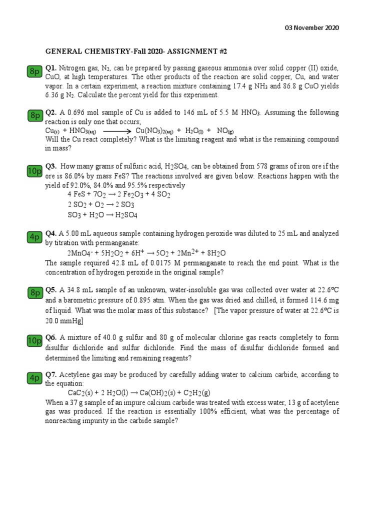 Assignment 2, Answer Key | PDF | Chlorine | Nitric Acid