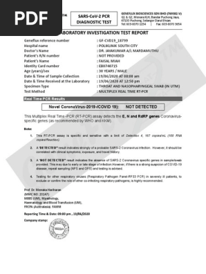Covid19 18799 Poliklinik South City Pdf Reverse Transcription Polymerase Chain Reaction Infection