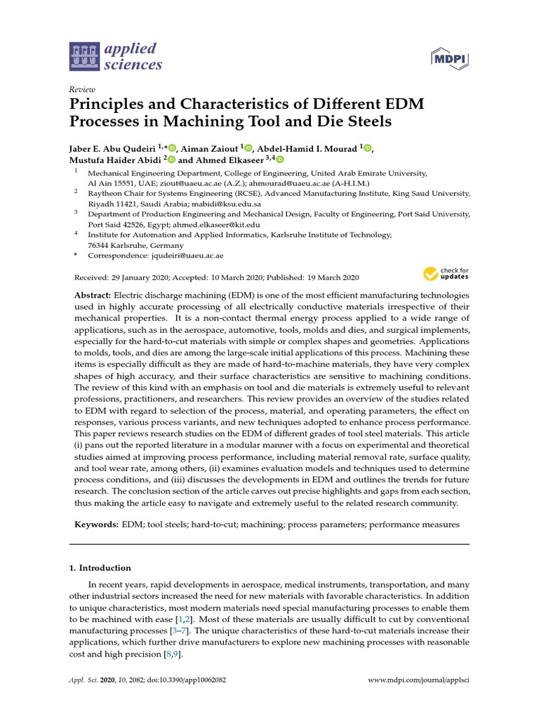 Applied Sciences: Principles and Characteristics of Di Processes in ...