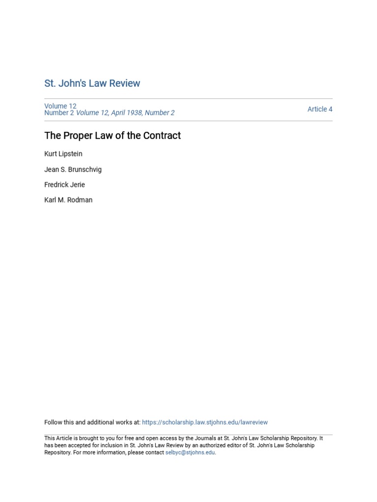 The Proper Law of The Contract PDF Precedent Civil Law (Legal System)