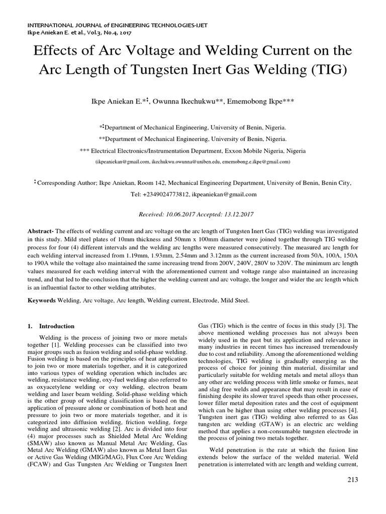 TIG Welding: Arc Voltage and Length Effects | PDF | Welding | Construction