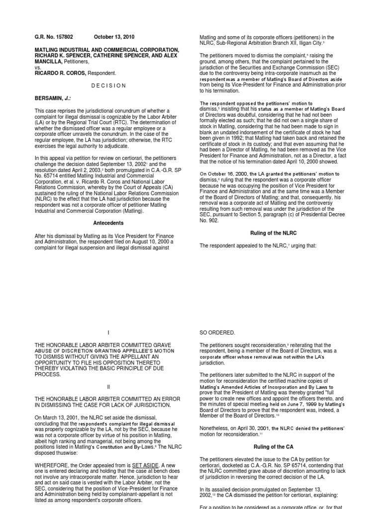 Jurisdiction in Illegal Dismissal Cases | PDF | Jurisdiction | Board Of ...