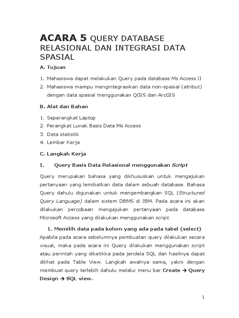 Database Relasional Dan Integrasi Data Spasial | PDF | Metode & Bahan ...