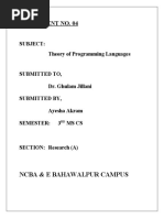 Assignment No. 0 4: Subject: Theory of Programming Languages