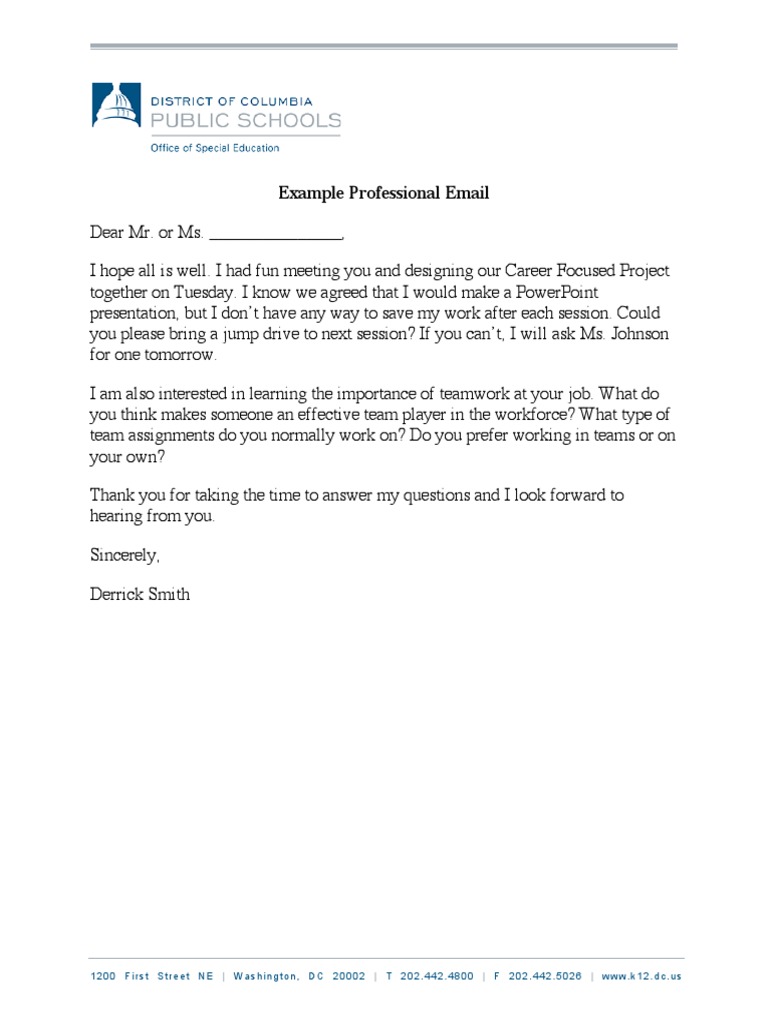 Example of Professional Email Template | PDF