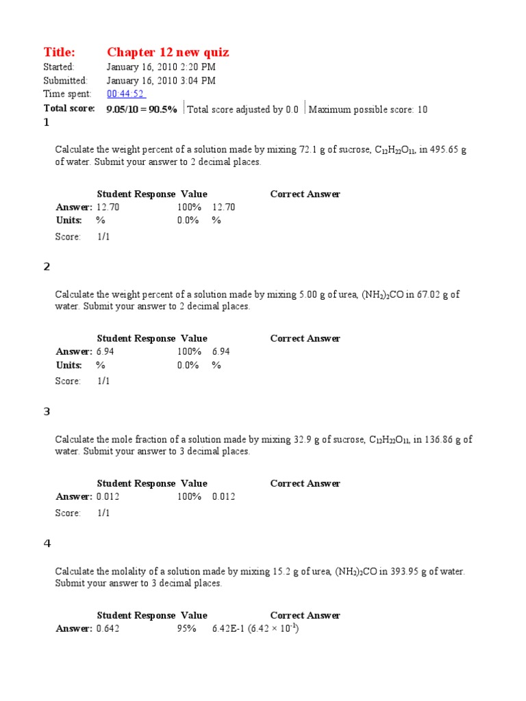CHM1046 Quizzes PDF Chemical Equilibrium Buffer Solution
