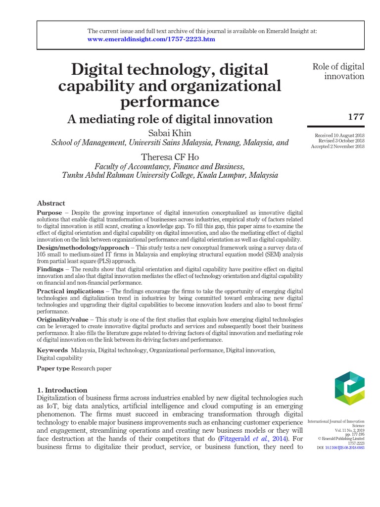 Digital Technology, Digital Cabbility and Organization Performance 2018 ...