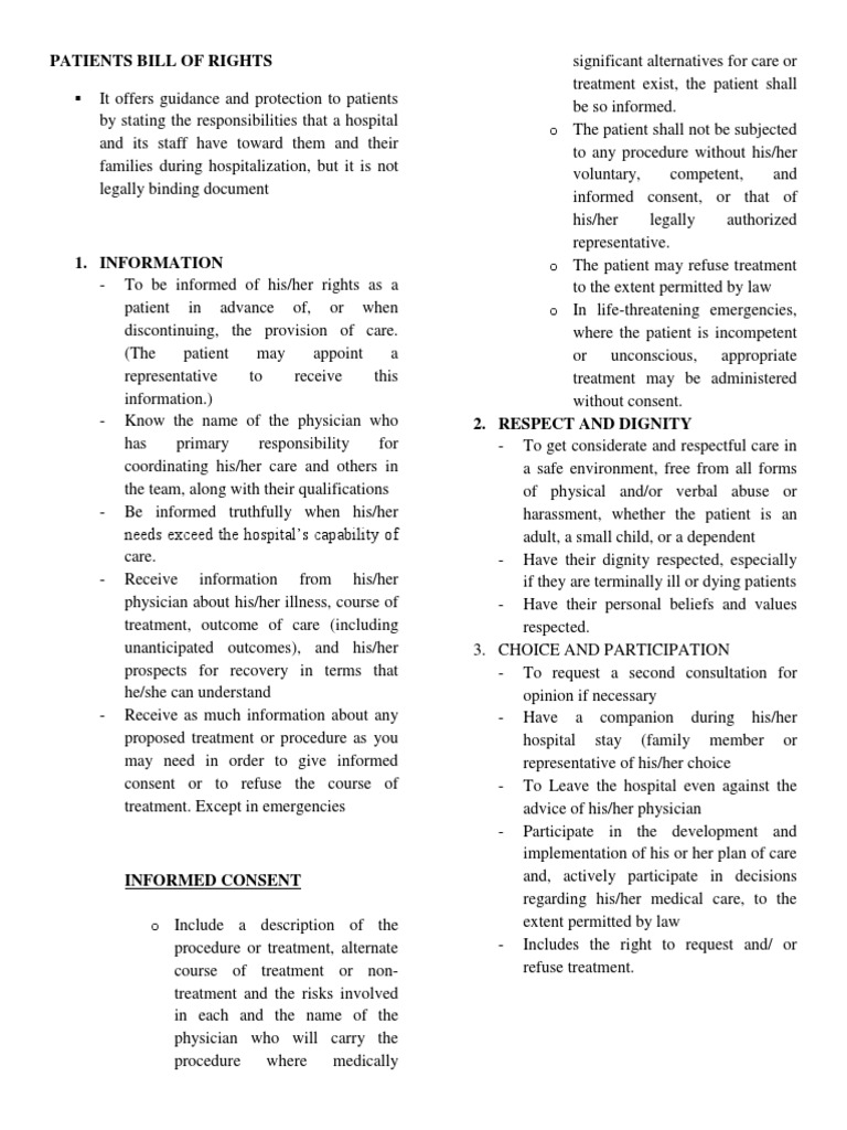 Patients' Bill of Rights Overview | PDF | Informed Consent | Medical Record