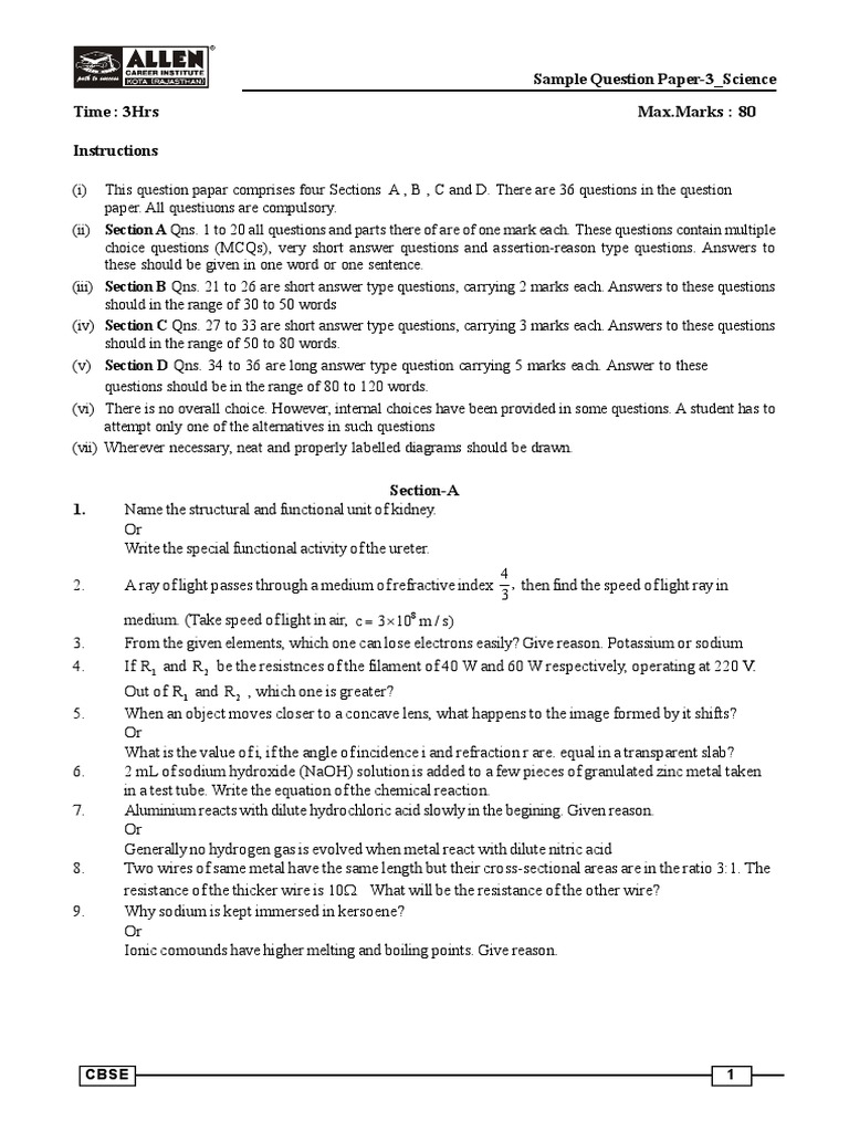 Sample Question Paper-3 - Science Time: 3Hrs Max - Marks: 80 ...