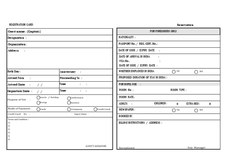 Sample Registration Card for Guests | PDF | International Law ...