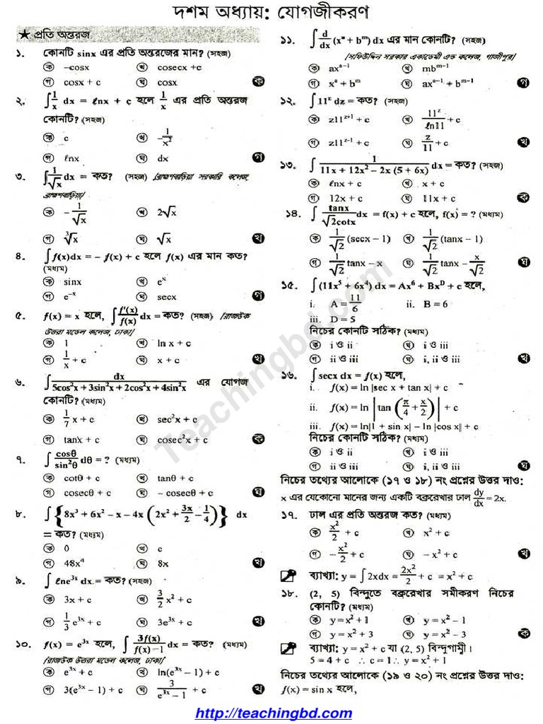 HSC Higher Math MCQ Solutions 2025 | PDF