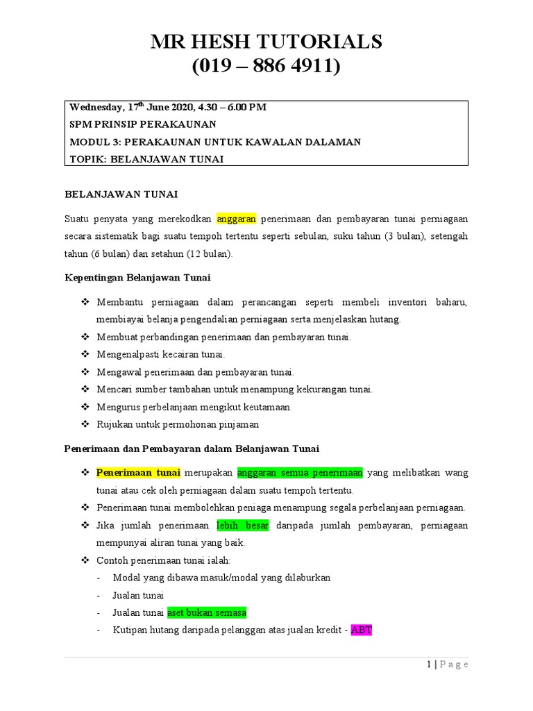 Belanjawan Tunai Pdf