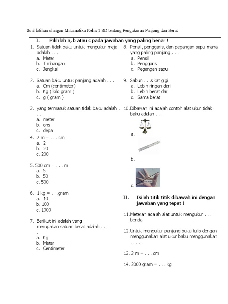 Soal Latihan Ulangan Matamatika Kelas 2 Sd Tentang Pengukuran Panjang Dan Berat Pdf