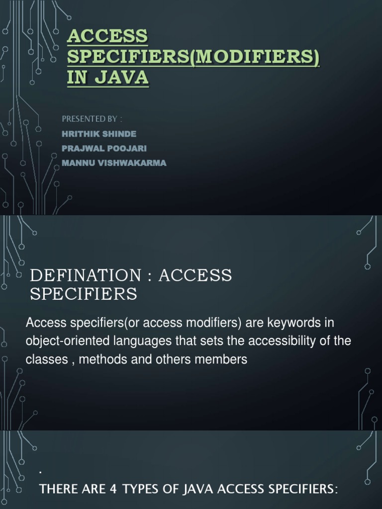Access Specifiers (Modifiers) in Java: Presented by | PDF | Computers