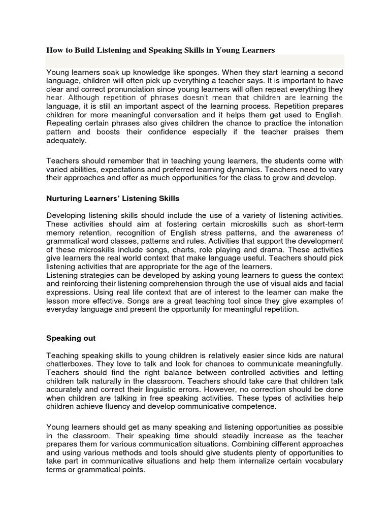 Enhancing Listening and Speaking Skills in Kids | PDF | Constructivism ...