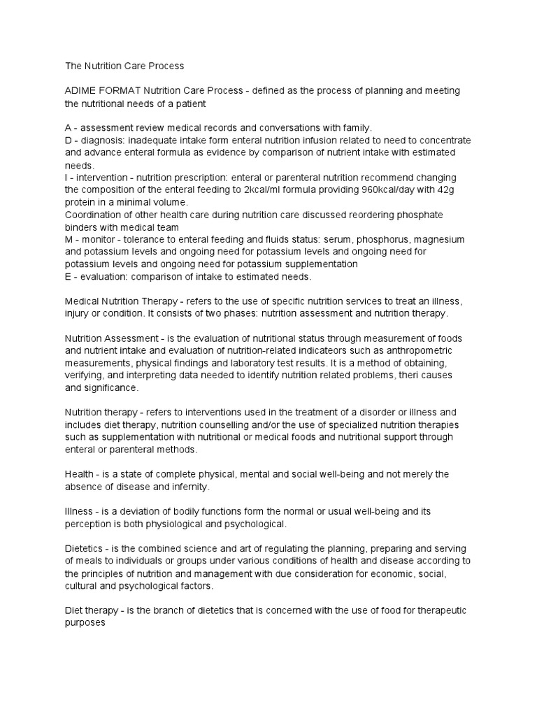 The Nutrition Care Process Notes PDF Dietitian Dietary Supplements