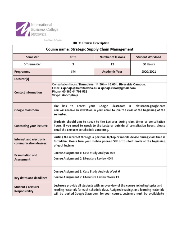 Strategic Supply Chain Management Course | PDF | Supply Chain | Plagiarism