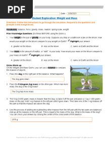 Student Exploration: Weight and Mass