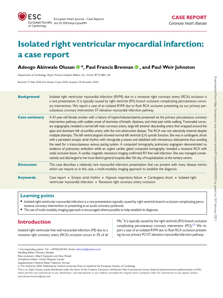 Isolated Right Ventricular Myocardial Infarction: A Case Requiring ...